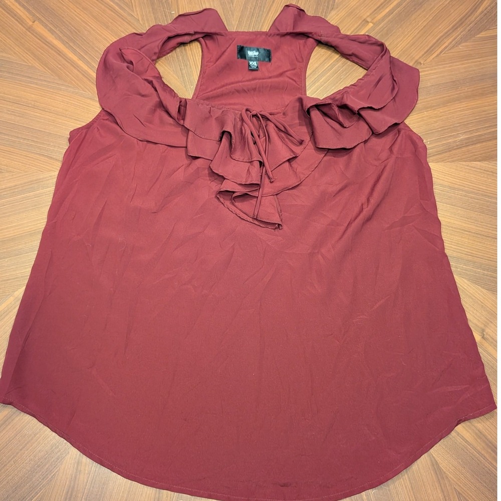 Mossimo Ruffle Neck Tank Top Women XXL Burgundy Excellent Sleeveless Racerback
